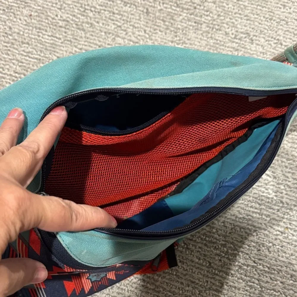 Kavu Teal and Patterned Sling Backpack